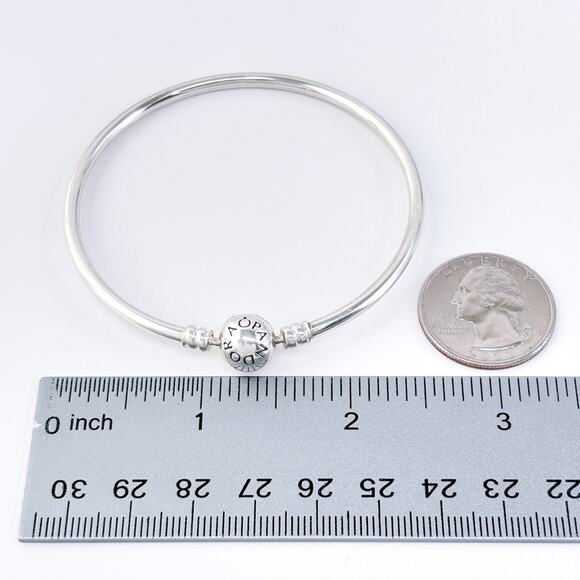 Estate Pandora Sterling Silver 925 Logo Barrel Clasp Charm Bangle Bracelet 7.25” - Picture 8 of 8